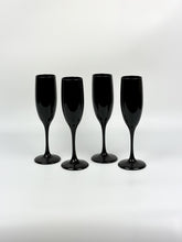 Load image into Gallery viewer, Set of 4 Vintage Black Glass Champagne Flutes
