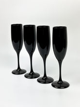 Load image into Gallery viewer, Set of 4 Vintage Black Glass Champagne Flutes
