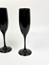 Load image into Gallery viewer, Set of 4 Vintage Black Glass Champagne Flutes
