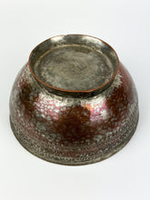 Load image into Gallery viewer, Antique Tin Washed, Hammered Copper Bowl - Engraved Middle Eastern Dish
