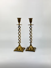 Load image into Gallery viewer, Pair of Vintage Brass Barley Twist Candle Holders - Spiral Taper Holders
