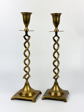 Load image into Gallery viewer, Pair of Vintage Brass Barley Twist Candle Holders - Spiral Taper Holders
