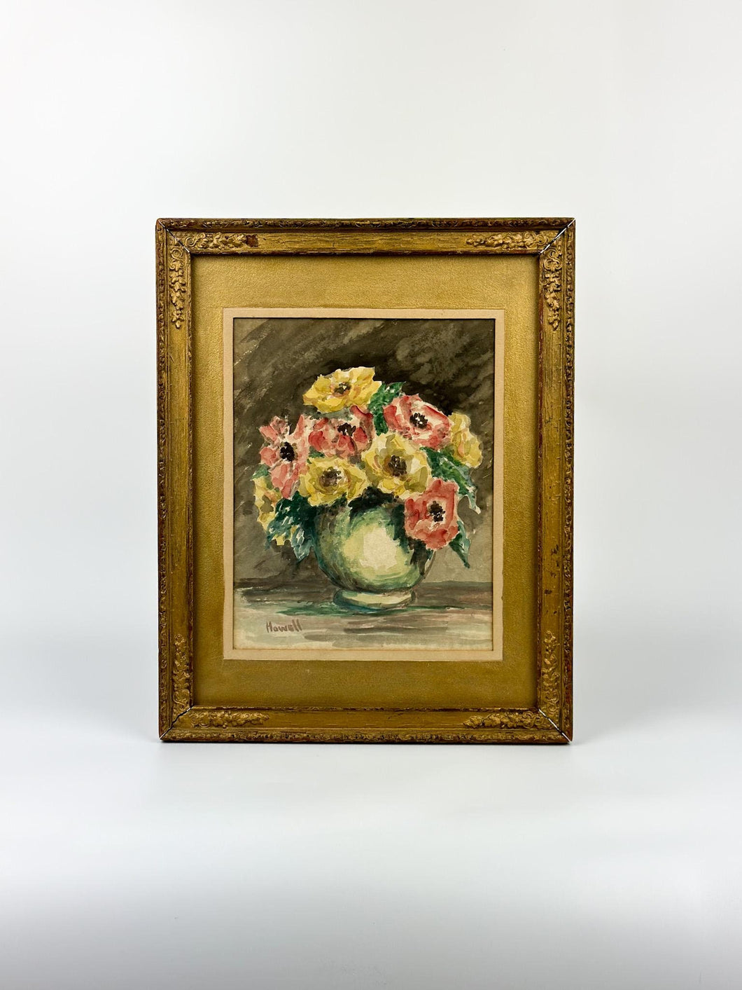 Vintage Framed Original Floral Watercolor Painting - Signed Howell