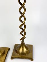 Load image into Gallery viewer, Pair of Vintage Brass Barley Twist Candle Holders - Spiral Taper Holders
