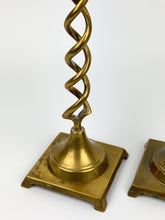 Load image into Gallery viewer, Pair of Vintage Brass Barley Twist Candle Holders - Spiral Taper Holders
